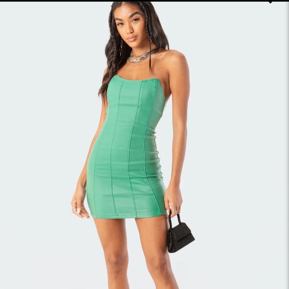 Edikted Green Leather Dress